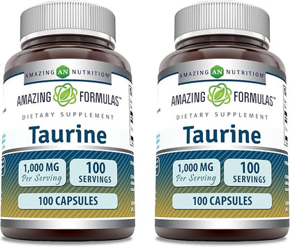 Amazing Formulas Taurine Amino Acid Supplement | 1000 Mg Per Serving | 100 Capsules | Non-GMO | Gluten-Free | Made in USA | Pack of 2