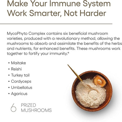 EcoNugenics MycoPhyto Complex: Mushroom Supplement for Intensive Immune Support – 60 Capsules – Includes Turkey Tail, Reishi, Cordyceps, Maitake & More – Energy, Gut Health & Nootropic Brain Support