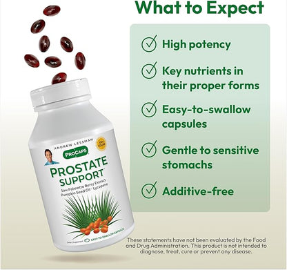 ANDREW LESSMAN Prostate Support Supplement for Men's Health, 30 Softgels, No Additives - Saw Palmetto for Men, Pumpkin Seed Oil, Lycopene & Omega-3 for Prostate Health, Urinary & Bladder Function