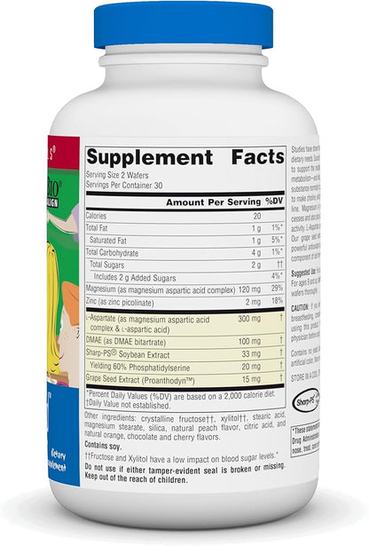 Source Naturals Attentive Child - Healthy Cognitive Nutrients for Active Children - Improved Focus & Attention with DMAE, Magnesium, Zinc & Grape Seed Extract - 60 Chewable Wafers.