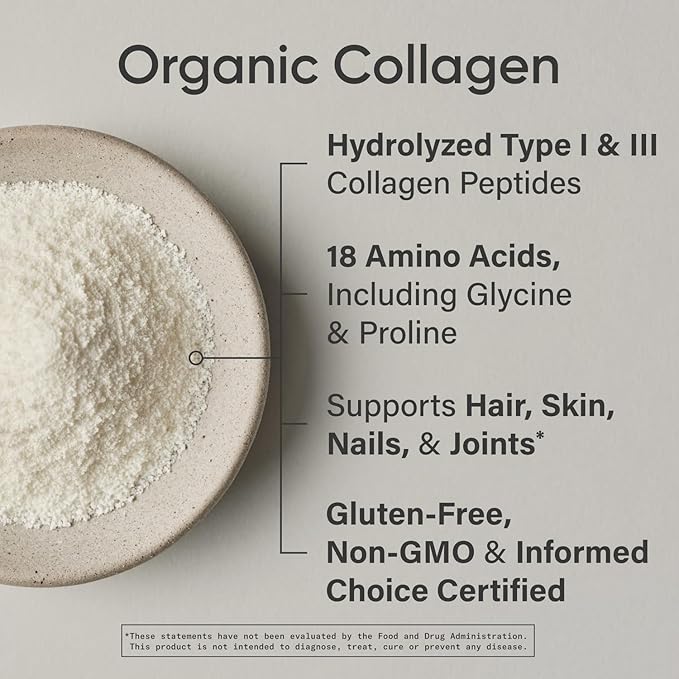 Sports Research­® Organic Collagen Peptides - Hydrolyzed Type I & III Collagen Protein Powder Made Sustainably from Grass-Fed Cows - Unflavored - 30 Servings