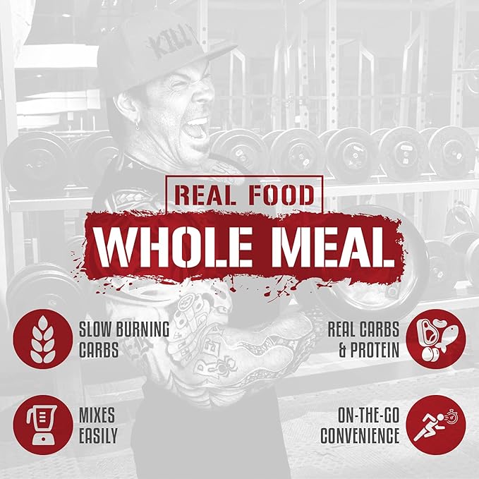 5% Nutrition Rich Piana Real Carbs + Protein | Clean Mass Gainer Protein Powder | Real Food Carbohydrate Fuel for Pre Workout/Post-Workout Recovery Meal | 3 lb, 20 Srvgs (Birthday Cake + Protein)