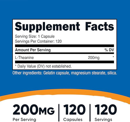 Nutricost L-Theanine 200mg, 120 Capsules, Double Strength - Non-GMO, Gluten Free