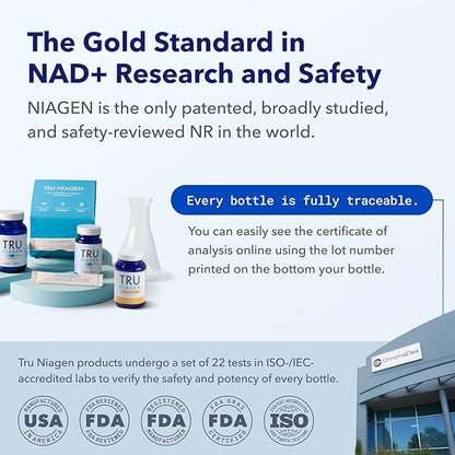 TRU NIAGEN Patented NAD+ Supplement for Anti Aging and Cell Regeneration, Niagen, 60 300 mg Servings | Supports Cellular Energy, Brain, Muscle | Nicotinamide Riboside (NR) Take 2 Daily | 1 Bottle