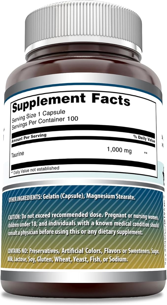Amazing Formulas Taurine Amino Acid Supplement | 1000 Mg Per Serving | 100 Capsules | Non-GMO | Gluten-Free | Made in USA | Pack of 3