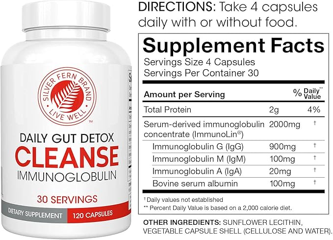 Silver Fern Gut Rehab Kit - 30 Day Supply - Cleanse Daily Detox (1 Bottle = 120 Capsules) & Ultimate Probiotic (1 Bottle = 60 Capsules) - Immunoglobulins & Spore Forming Probiotics