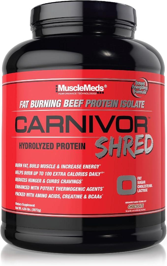 MuscleMeds Carnivor Shred Fat Burning Hydrolized Beef Protein Isolate, 0 Lactose, 0 Sugar, 0 Fat, Chocolate, 4.35 lbs