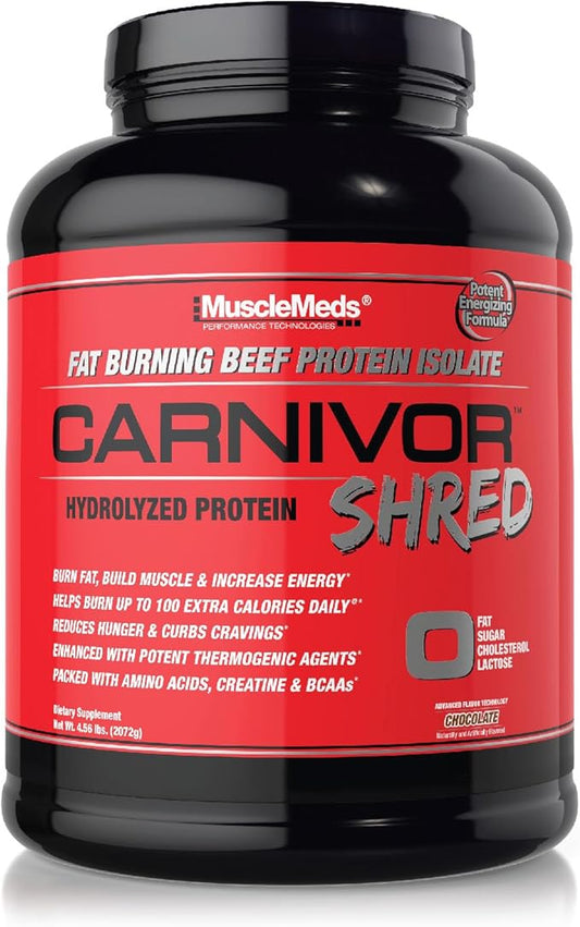 MuscleMeds Carnivor Shred Fat Burning Hydrolized Beef Protein Isolate, 0 Lactose, 0 Sugar, 0 Fat, Chocolate, 4.35 lbs
