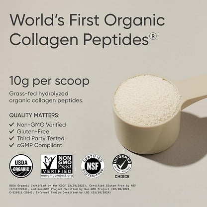 Sports Research­® Organic Collagen Peptides - Hydrolyzed Type I & III Collagen Protein Powder Made Sustainably from Grass-Fed Cows - Unflavored - 30 Servings