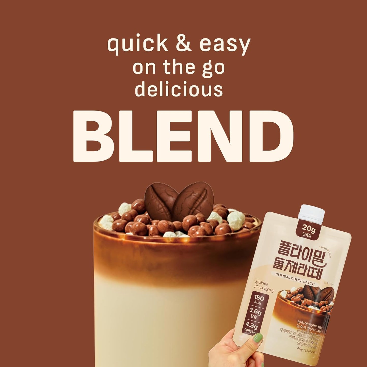 Dolce Latte Protein Shake, 20g Protein, Low Sugar, Keto-Friendly Meal Replacement Shake, 1.59oz, 7packs, With Crunchy Protein Crisps
