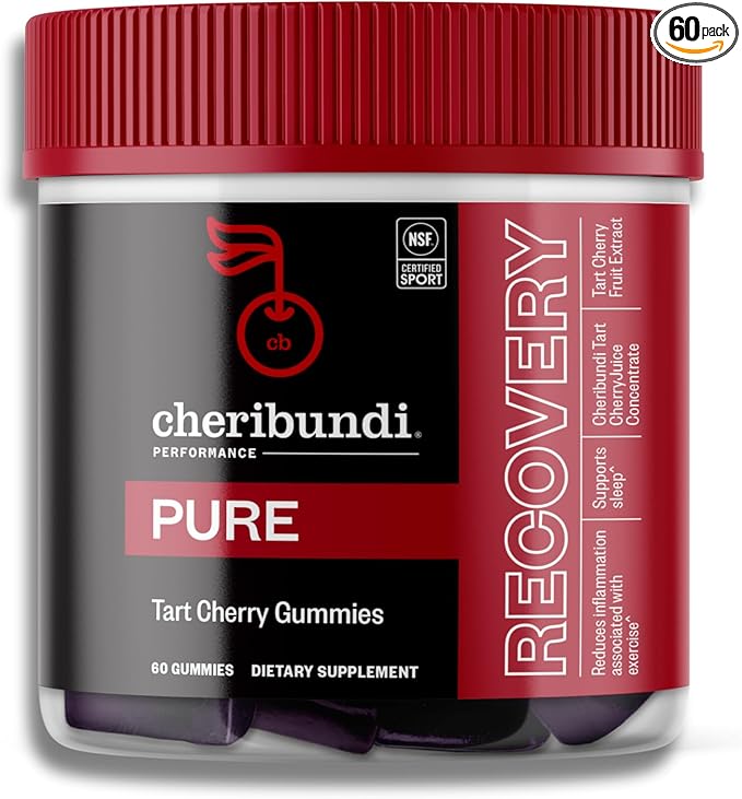 Cheribundi 100% Tart Cherry Gummies Pure Performance for Maximum Recovery with 25 Tart Cherries & 20 Calories per Serving - Powerful Antioxidant, Non-GMO, Gluten Free, Vegan - 60 Count (30 Servings)
