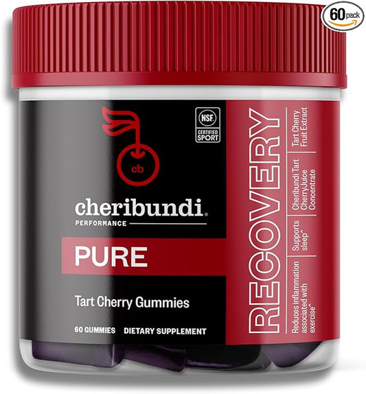 Cheribundi 100% Tart Cherry Gummies Pure Performance for Maximum Recovery with 25 Tart Cherries & 20 Calories per Serving - Powerful Antioxidant, Non-GMO, Gluten Free, Vegan - 60 Count (30 Servings)