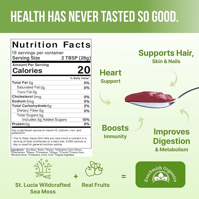 Wildcrafted Irish Sea Moss Gel | Made in USA | Rich in Vitamins & Minerals | Sea Moss Gel Raw | Nutritional Supplement | Elderberry (16 oz)