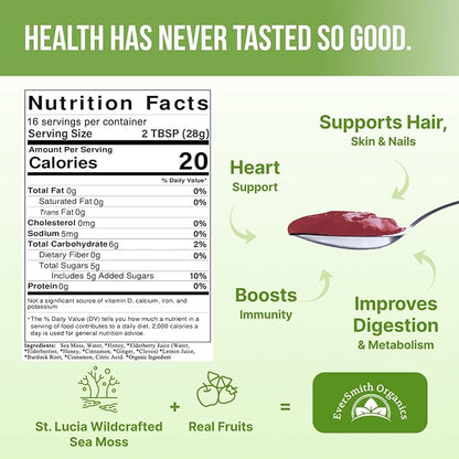 Wildcrafted Irish Sea Moss Gel | Made in USA | Rich in Vitamins & Minerals | Sea Moss Gel Raw | Nutritional Supplement | Elderberry (16 oz)