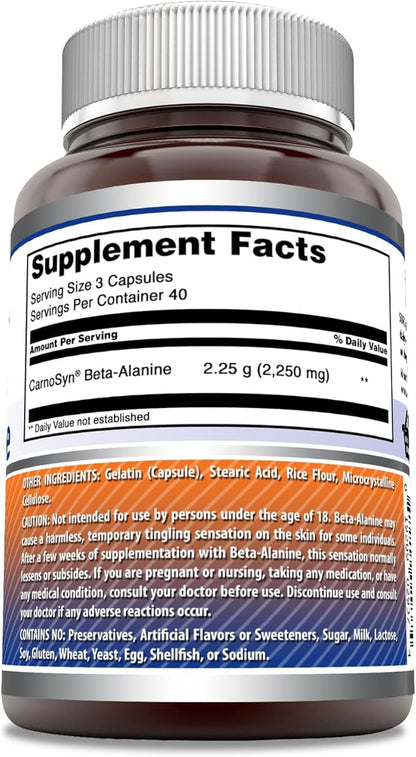 Amazing Formulas Beta Alanine Supplement | 2250 Mg Per Serving | 120 Capsules | Non-GMO | Gluten-Free | Made in USA