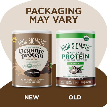 Four Sigmatic Organic Plant-Based Protein Powder Creamy Cacao Protein with Lion’s Mane, Chaga, Cordyceps and More | Clean Vegan Protein Elevated for Brain Function and Immune Support | 21.16 oz