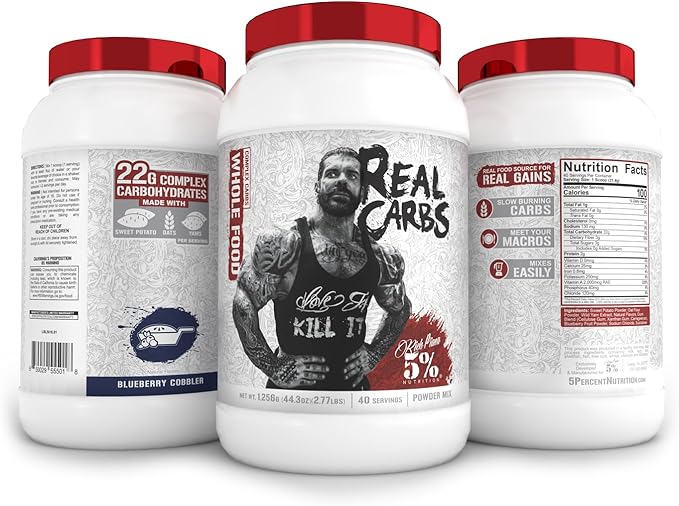 5% Nutrition Rich Piana Real Carbs with Real Food Complex Carbohydrates, Long-Lasting Low Glycemic Energy for Pre-Workout/Post-Workout Recovery Meal, 2.8 lb, 40 Servings (Blueberry Cobbler)