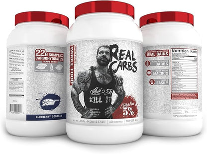 5% Nutrition Rich Piana Real Carbs with Real Food Complex Carbohydrates, Long-Lasting Low Glycemic Energy for Pre-Workout/Post-Workout Recovery Meal, 2.8 lb, 40 Servings (Blueberry Cobbler)