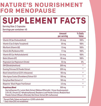 20-in-1 Menopause Supplements for Women - Dim Supplement Women - Estrogen Supplement for Women - Black Cohosh for Hot Flashes Menopause Relief for Women - Perimenopause Supplements Women, 90 ct