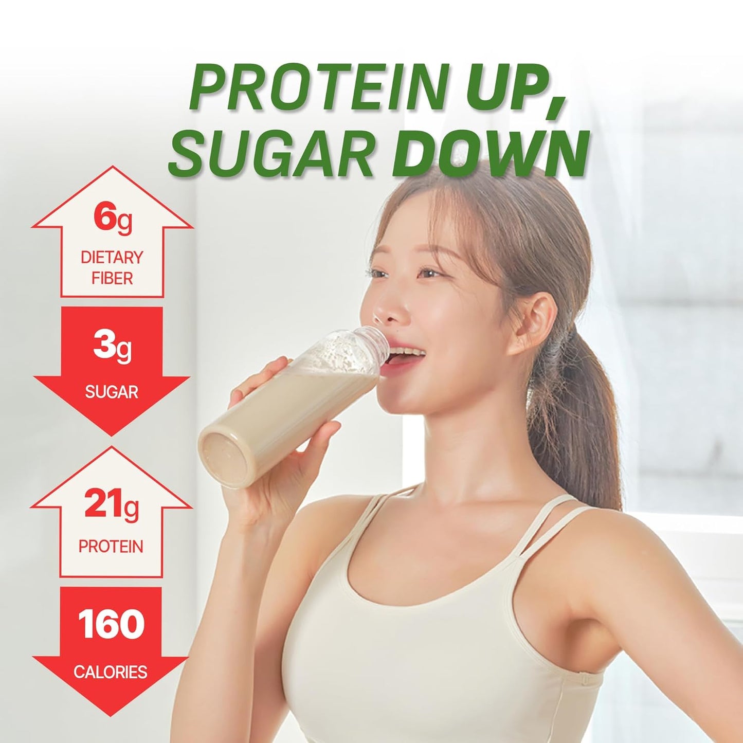 Green Tea Matcha Protein Shake, 21g Protein, Low Sugar, Keto-Friendly Meal Replacement Shake, 1.59oz, 7packs, With Crunchy Protein Crisps