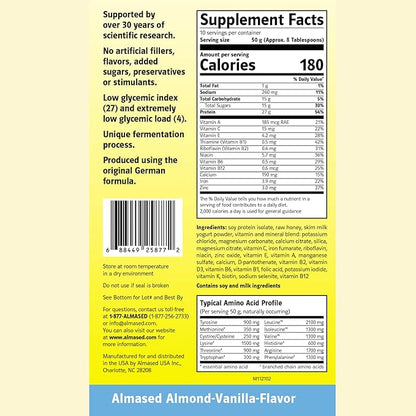 Almased Vanilla Meal Replacement Shake - Low-Glycemic High Plant Base Protein Powder- Nutritional Weight Health Support Supplement - Vanilla Flavor - 17.6 oz (1.1 Pound (3 Pack))