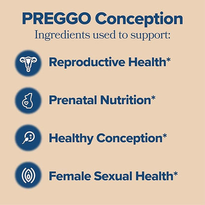 PREGGO Conception Support Capsules for Women - OBGYN-Formulated Pre Prenatal Vitamins with Clinically-Studied Ingredients - CoQ10, N-Acetyl Cysteine - Female Sexual Health, 60 Count (Pack of 1)