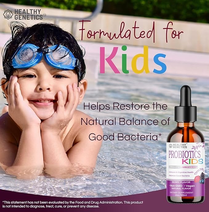 Liquid Probiotics for Kids & Toddlers | + Prebiotic + Ginger Root | Acidophilus Probiotic | Dairy Free | Vegan | Non-GMO | Gluten Free | 30-60 Servings