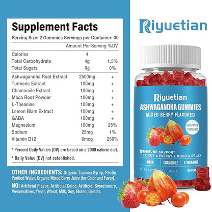 Ashwagandha Gummies for Women & Men - Stress Relief, Immune Support & Increased Energy - Ashwagandha Supplements for Men & Women - Natural Strawberry Flavor (60 Count)