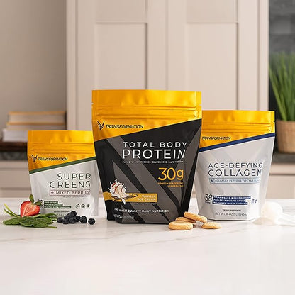 Transformation Protein Super Blend | Egg White, Collagen Peptides, and Plant Protein | 15 Billion CFU Probiotics | Digestive Enzymes | MCT Oil | Low Carb Shake for Men & Women | Chocolate, 10 pack