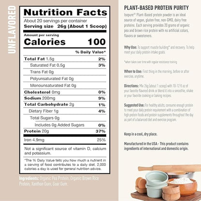 Bundle of Isopure Unflavored Organic Vegan Pea Protein Powder, Dairy Free with Amino Acids, 20 Servings + Isopure Collagen Peptides Powder, 14 Servings, Unflavored, with Vitamin C, with Biotin