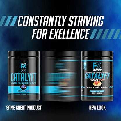 Catalyft Pre-Workout Powder Drink for Men & Women, Tropical Storm | Dietary Supplement Mix with Creatine, Caffeine & Beta-Alanine | for Energy Pump, Muscle Gain & Focus, 40 Servings (2 Pack)