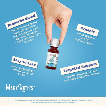 MaryRuth Organics Baby Probiotic Drops | Liquid Precision Probiotics for Digestive Health | Colic Calm | Occasional Colic Baby Relief | USDA Organic | Vegan | Baby Essentials| 30 Servings