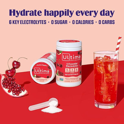 Ultima Replenisher Daily Electrolyte Drink Mix – Cherry Pomegranate, 90 Servings – Hydration Powder with 6 Electrolytes & Minerals – Keto Friendly, Vegan, Non- GMO & Sugar-Free Electrolyte Powder