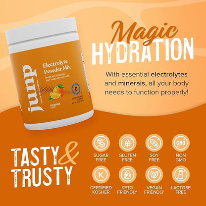 JUNP Electrolytes Powder No Sugar No Carbs, Sweet Tangy Citrus Orange Keto Electrolyte Drink Mix, Potassium & Salt Hydration Powder Electrolytes Zero Calorie Sugar Free Electrolyte Powder, 90 Servings