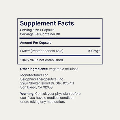 Fatty15 Pure C15:0 Pentadecanoic Acid Supplement - 3X Cellular Benefits of Omega-3 - Longevity Supplement - Supports Gut, Liver, & Cholesterol Health - Vegan-Friendly Capsule 90 Count