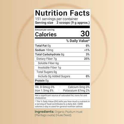Organic Psyllium Husk Powder, 3 Lbs (48 Oz) | 9,000mg Per Serving – Natural Soluble Fiber – Great for Gut Health, Keto Baking, Mixing Shakes, Juices, & More – Unflavored, Non-GMO, No Additives