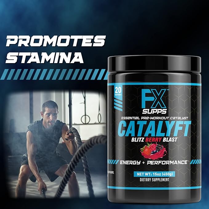 Catalyft Pre-Workout Powder Drink for Men & Women Blitz Berry Blast Mix with Creatine, Caffeine & Beta-Alanine | Best for Energy Pump, Muscle Gain & Focus, 40 Servings (2-Pack)