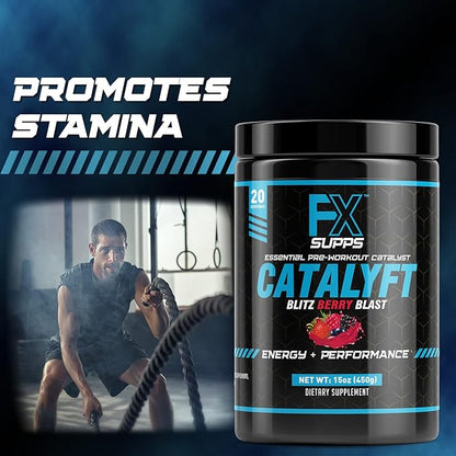 Catalyft Pre-Workout Powder Drink for Men & Women Blitz Berry Blast Mix with Creatine, Caffeine & Beta-Alanine | Best for Energy Pump, Muscle Gain & Focus, 40 Servings (2-Pack)