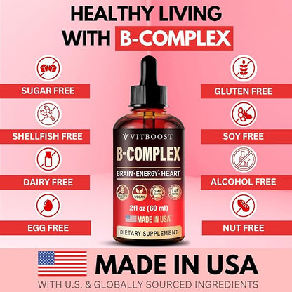 Vitamin B Complex Supplement with 20000 mcg - Extra Strength for Men and Women - Vegan| Raspberry Liquid Drops| USA Made, B1, B2, B3, B5, B6, Biotin, Folic Acid & B12 Methylcobalamin | 4 Months Supply