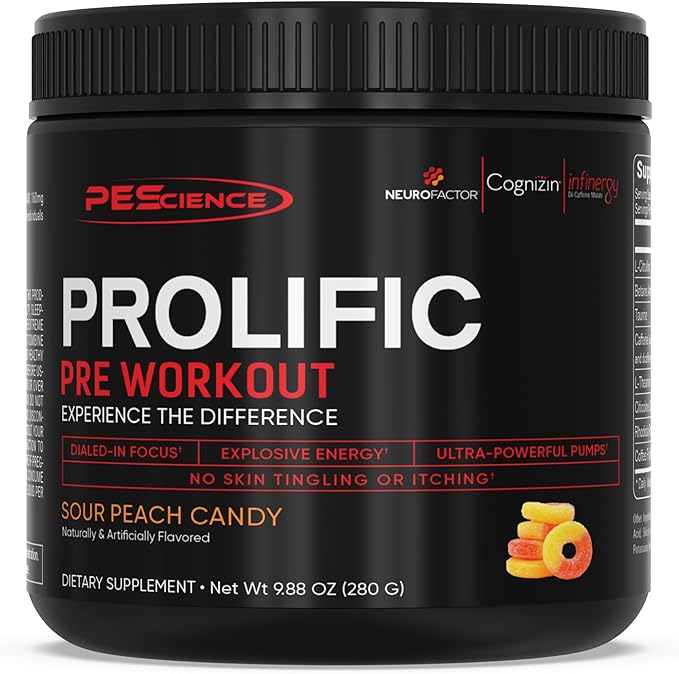 PEScience Prolific Pre Workout Powder, Guava Pineapple Punch, 40 Scoop, Energy Supplement with Nitric Oxide