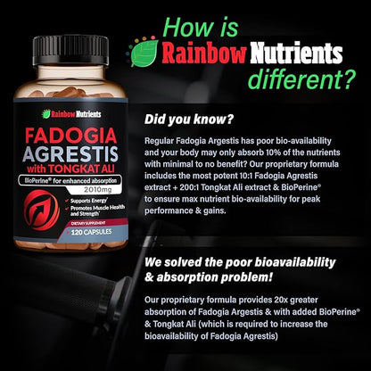 Fadogia Agrestis 15,000mg + Tongkat Ali 100,000mg + BioPerine® [Highest Purity] - Supports Stamina, Strength, Muscle Health & Recovery, Drive & Performance - Non-GMO & Made in USA - 120 capsules