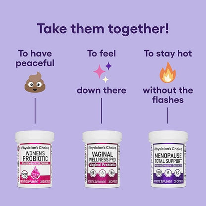 Physician's CHOICE Menopause Probiotic Supplement for Women - Supports Hormone Balance, Hot Flashes, Night Sweats, Weight Management, Bloating & Gut Health - with Black Cohosh, Resveratrol+ - 90ct