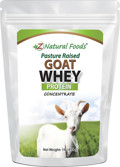 Z Natural Foods Goat Whey Protein Powder Concentrate - Undenatured, Unflavored, Pasture Raised Whey - Clean Goat Protein Powder with Vital Proteins for Weight Management, Immune Support, Fitness, 1 lb