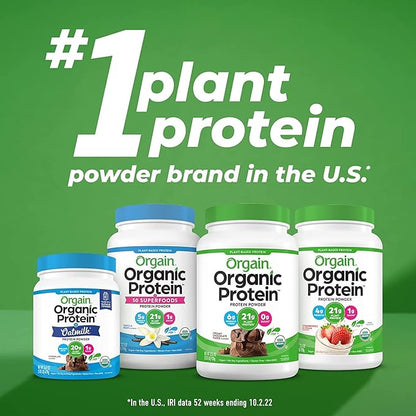 Orgain Organic Vegan Protein Powder + Greens, Vanilla Bean - 21g Plant Based Protein, 6g Prebiotic Fiber for Gut Health, Gluten Free, No Lactose Ingredients, No Sugar Added, Non-GMO - 1.94lb