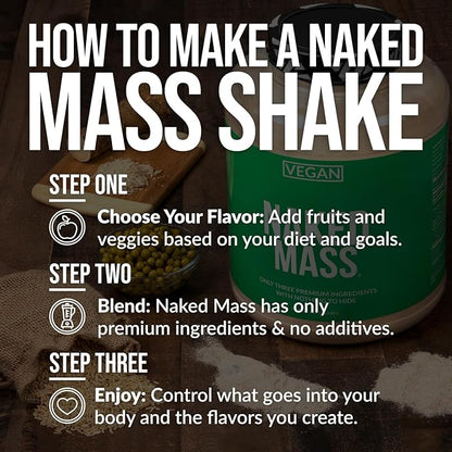 Double Chocolate Vegan Naked Mass - 1,260 Calories, 50G Protein, Nothing Artificial, All Natural Chocolate Weight Gainer Protein Powder - 8Lb Bulk, GMO Free, Gluten Free & Soy Free
