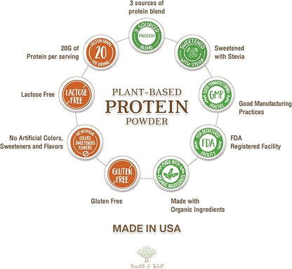 Health & Well Plant-Based Protein Powder, Contains Three Vegan proteins and Eight Different Super Fruits (Vanilla)