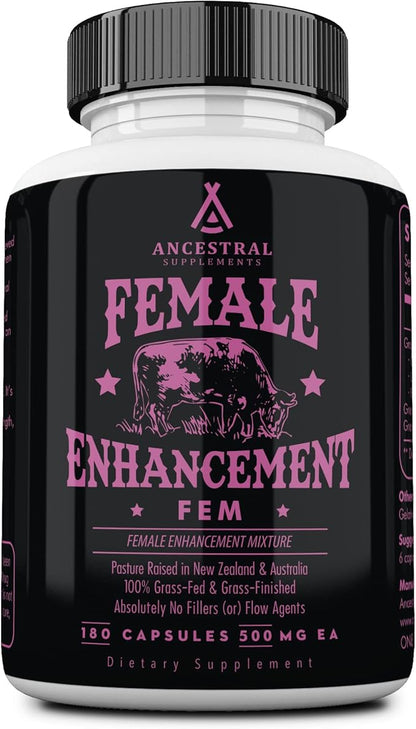 Ancestral Supplements Grass Fed FEM Liver Supplement for Women with Collagen, CoQ10, Vitamin B12, Joint Support Bone Marrow Capsules for Energy, Immunity, Pasture Raised, NonGMO, 500mg Each, 180 Count