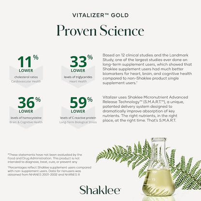 Shaklee - Vitalizer™ Gold: Advanced Nutrition for Adults Over 50 - Vitamins, Minerals, Phytonutrients, Omega-3s, Probiotics & More - Feel Healthier Every Day - 30 Vita-Strips®