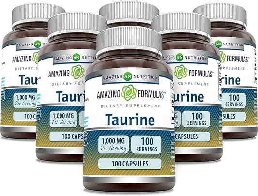 Amazing Formulas Taurine 1000mg Capsules Amino Acid Supplement | Non-GMO | Gluten Free | Made in USA (100 Count | 6 Pack)