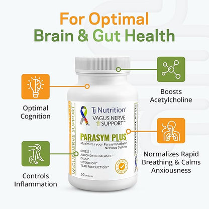 Parasym Plus Vagus Nerve Support, Patented Digestive Nutritional Supplements, Energy Booster for Men and Women, Memory Supplement for Brain, Gentle Immune System Support, 60 Capsules - TJ Nutrition